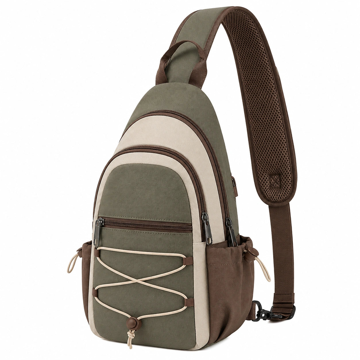 Mochila Bandolera Verde y Marrón para Uso Diario y Excursionismo