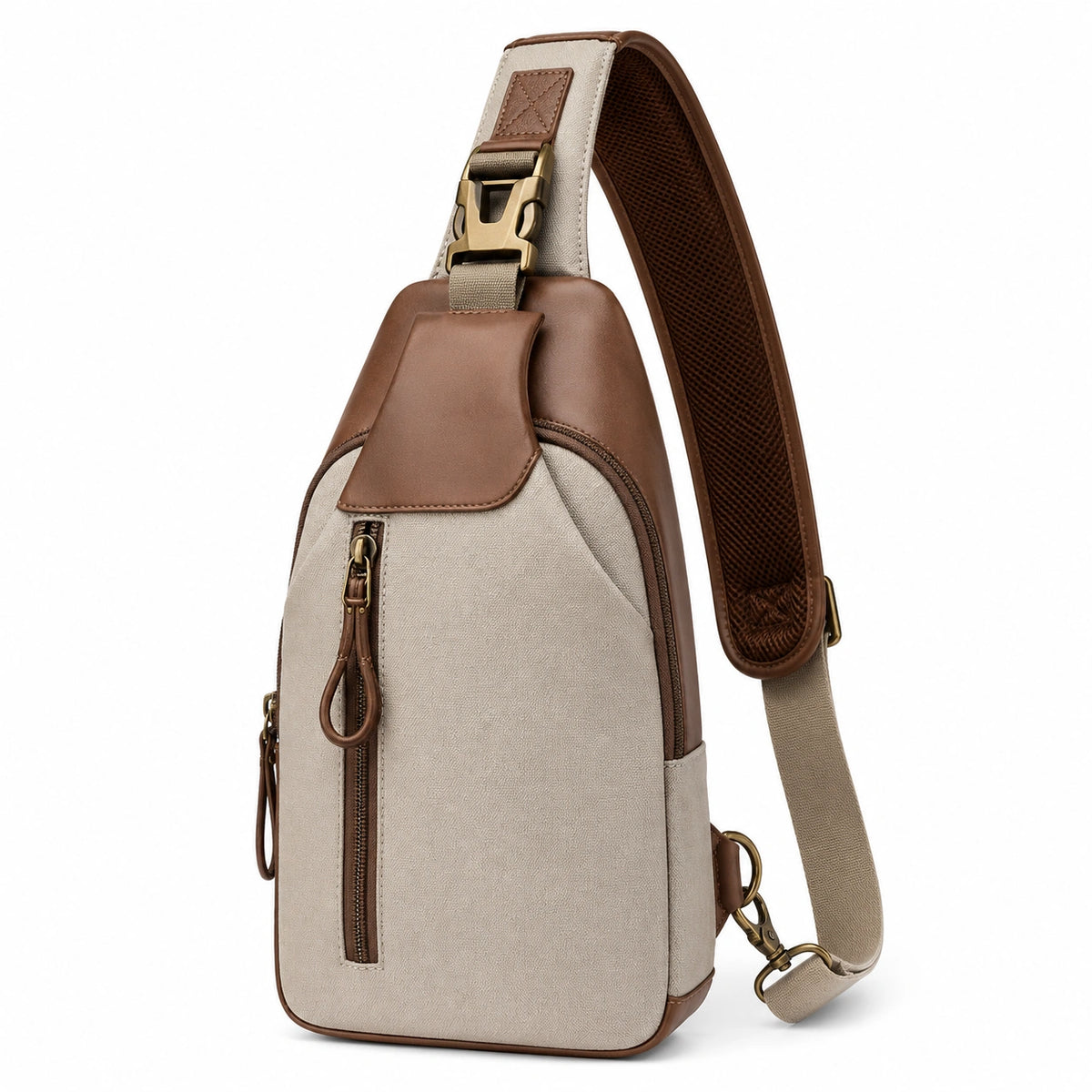 Mochila Bandolera Beige y Marrón Claro para Uso Diario y Viajes