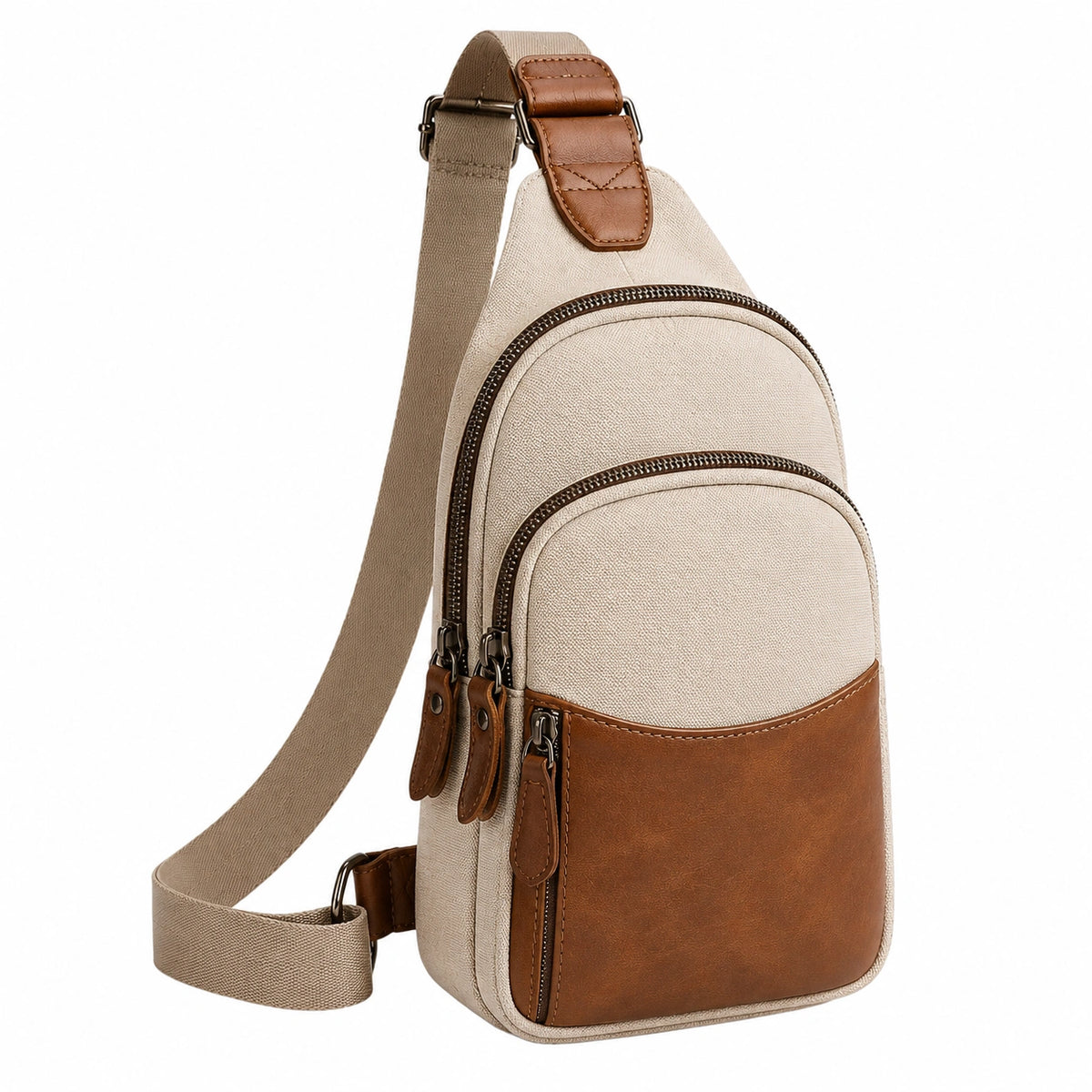 Bandolera Casual Beige y Marrón con Cremallera