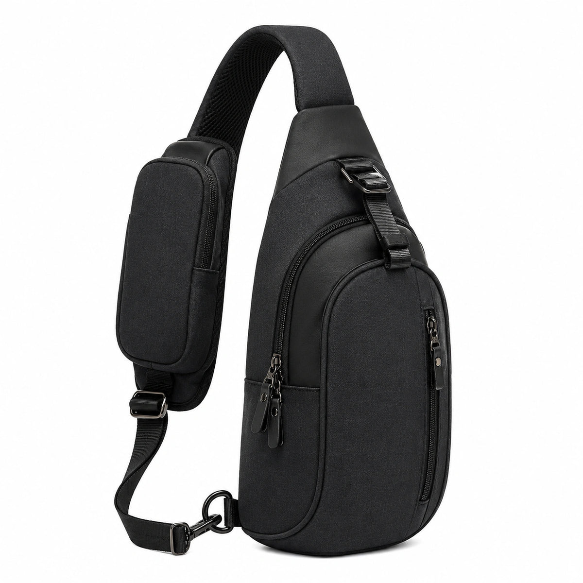 Bolso bandolera negro impermeable con compartimentos múltiples
