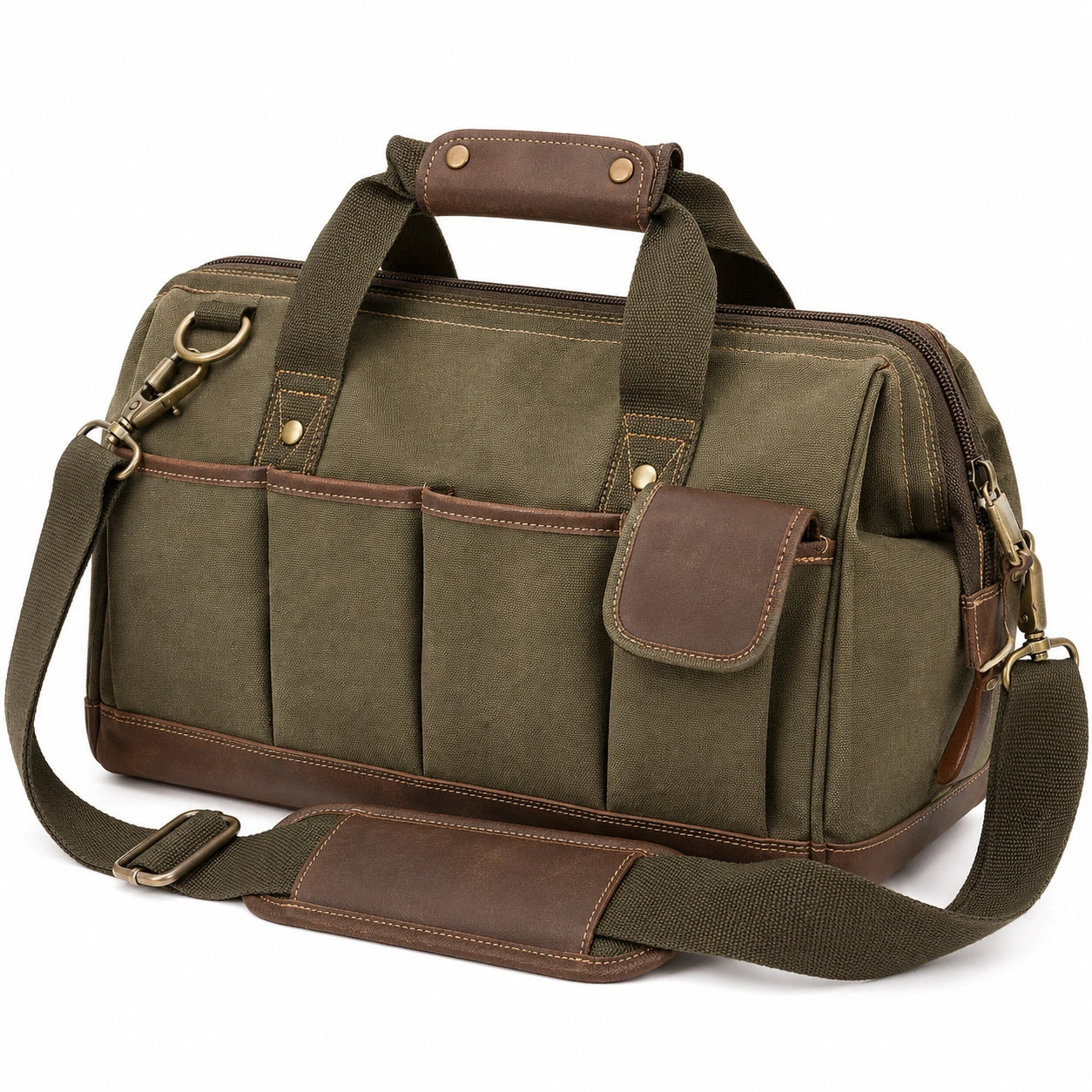 Bolsa de Herramientas Verde y Marrón con Bandolera Ajustable