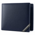 Cartera bifold azul con acento metálico para hombre