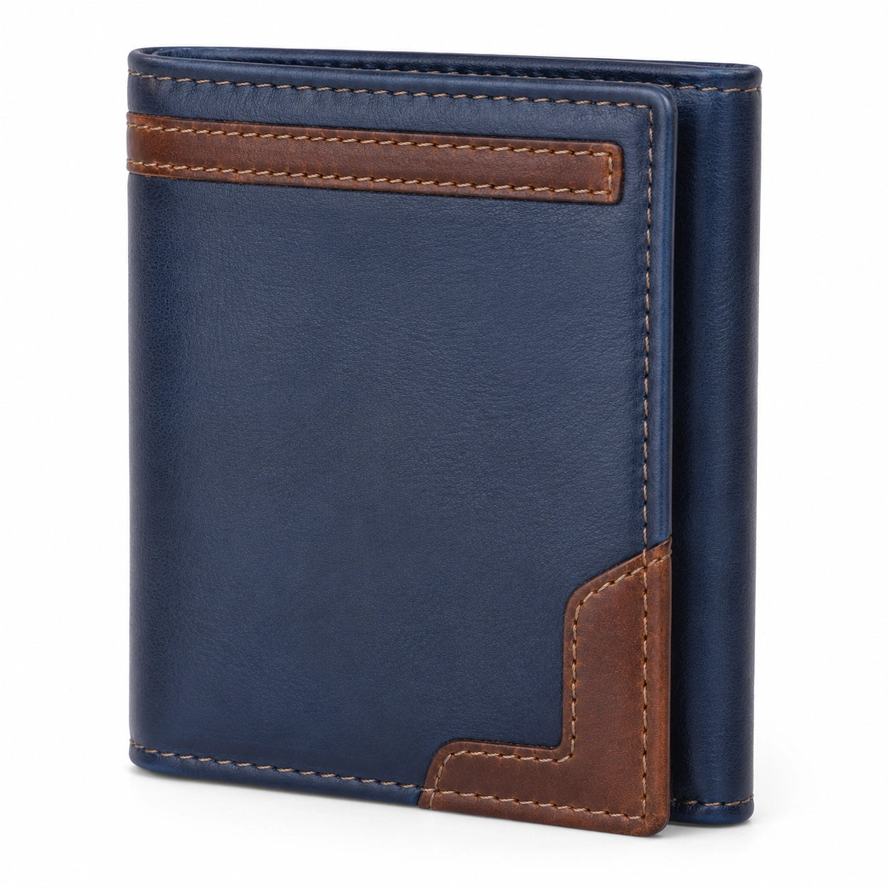 Cartera Bifold Clásica Azul y Marrón