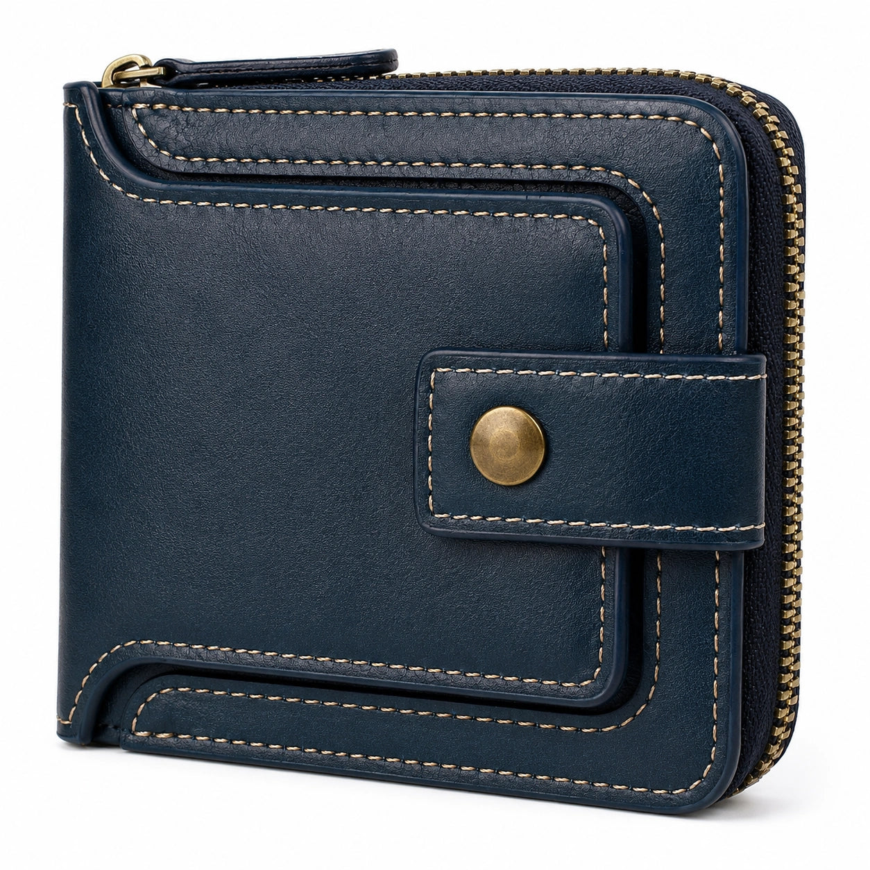 Cartera de Hombre Azul Marino con Cremallera y Broche