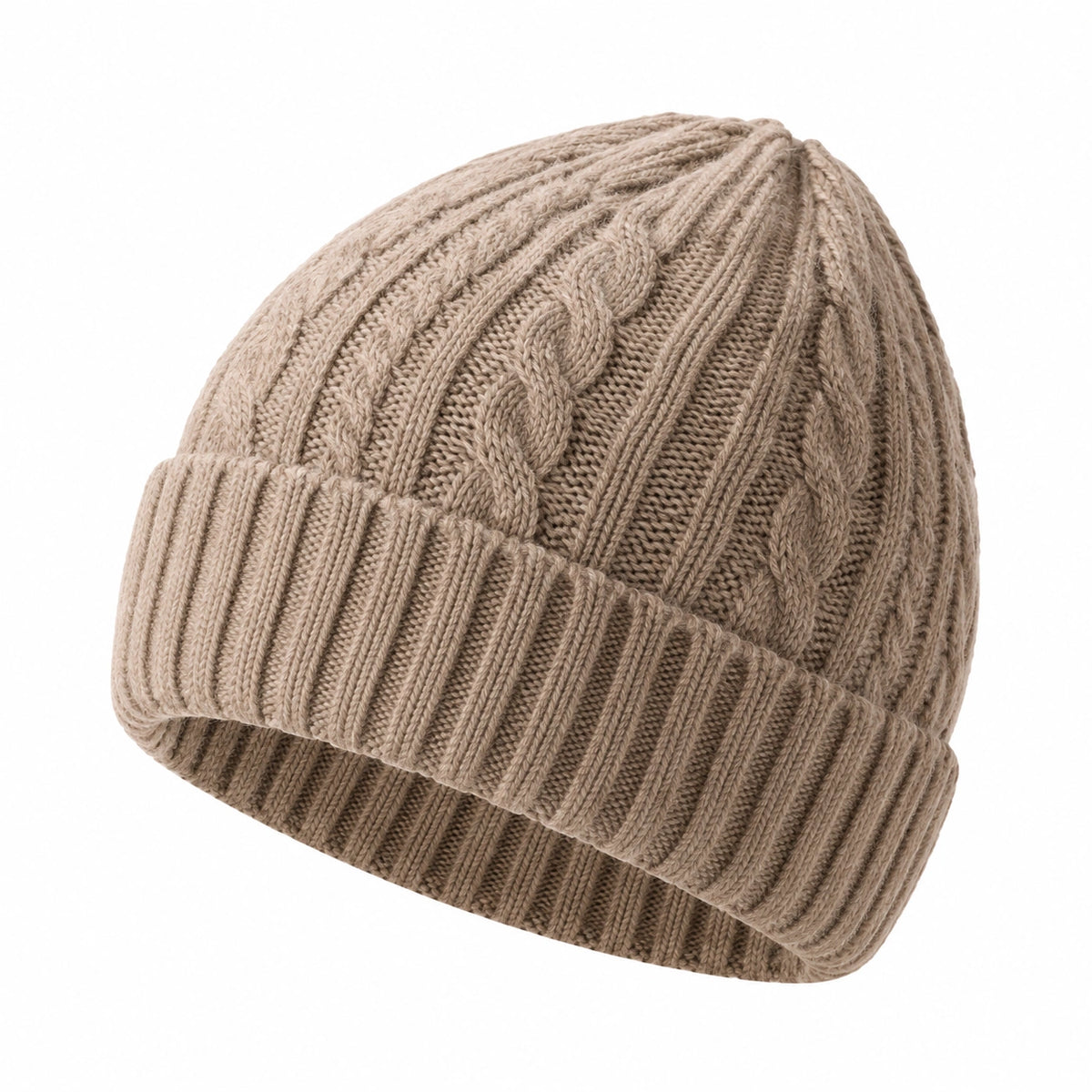 Gorro de punto trenzado beige para adultos