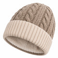 Gorro de Invierno de Punto Trenzado con Forro Polar Beige
