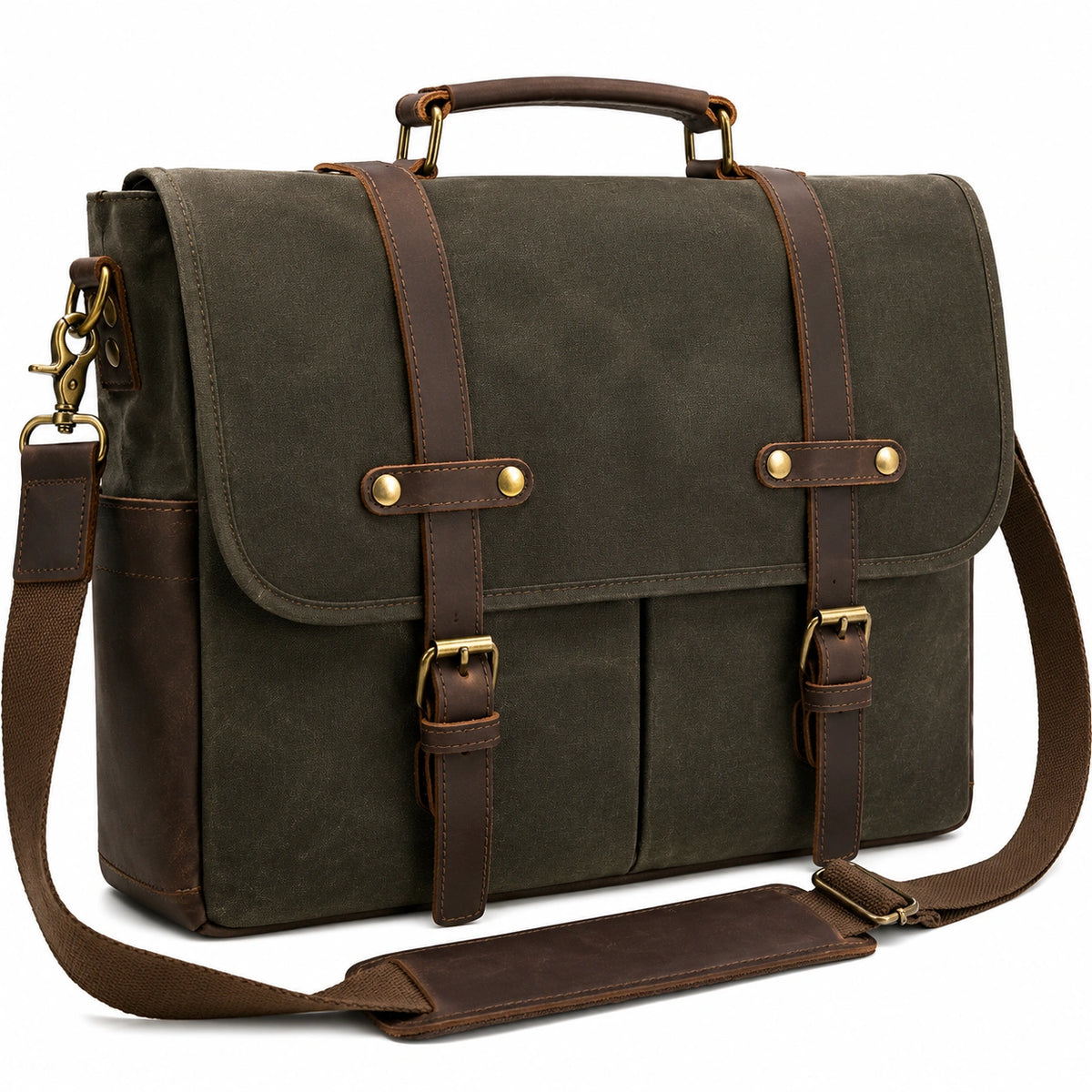 Maletín Bandolera de Lona Vintage Verde Oscuro para Hombre
