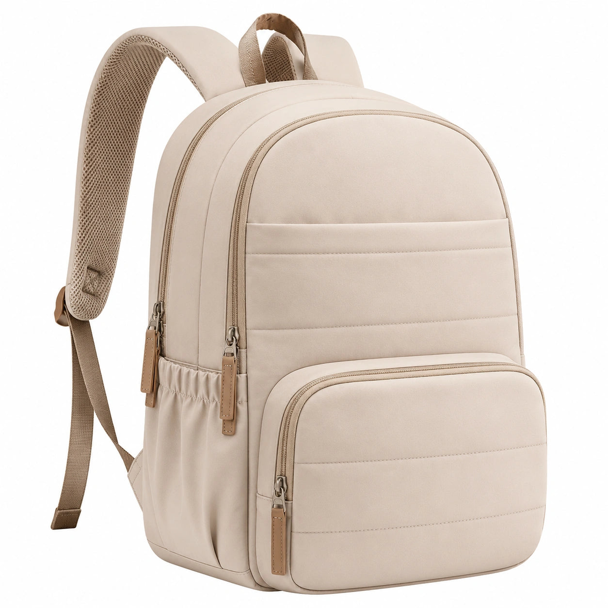 Mochila acolchada grande beige con cremalleras múltiples de 20L