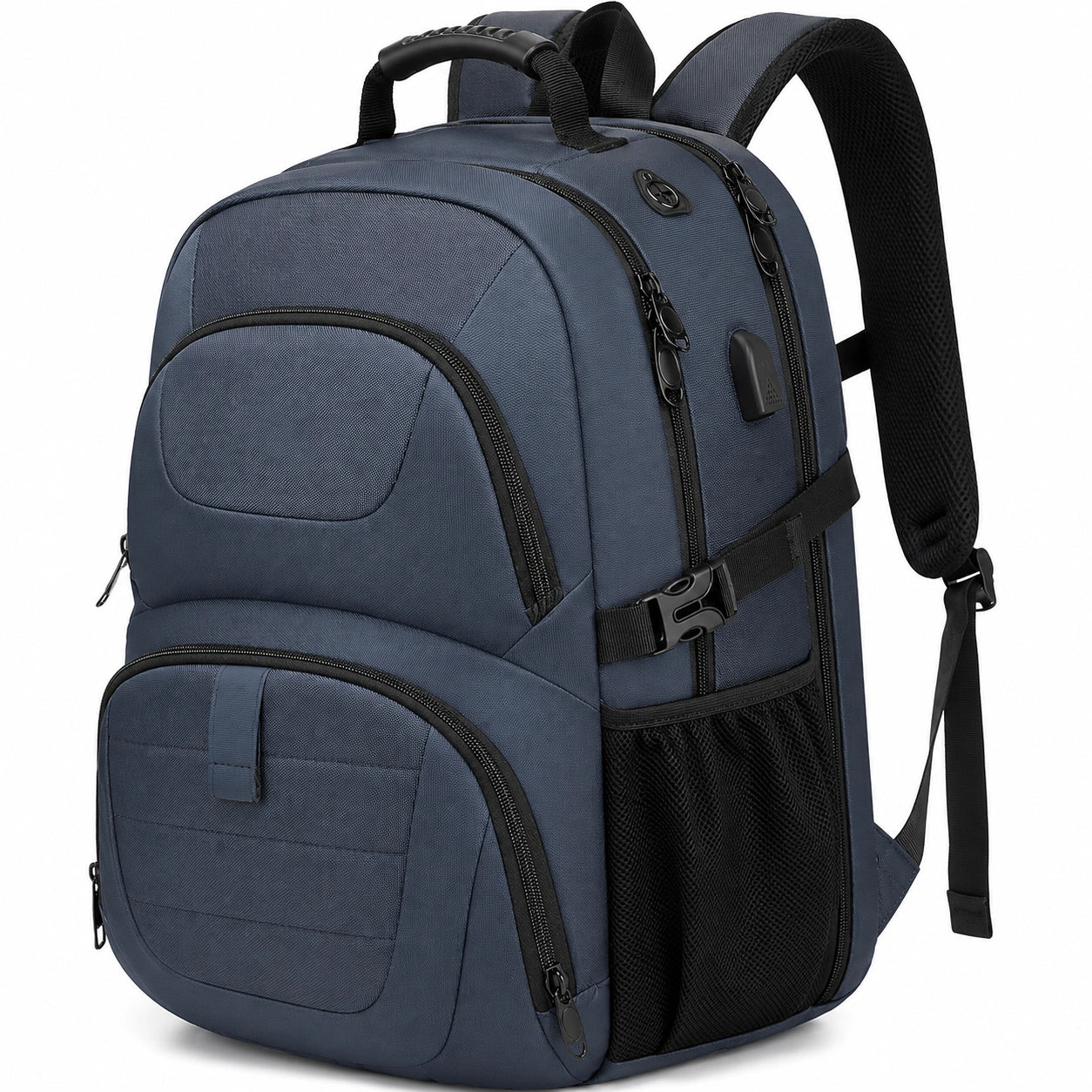 Mochila azul impermeable para portátil con puerto USB 25L