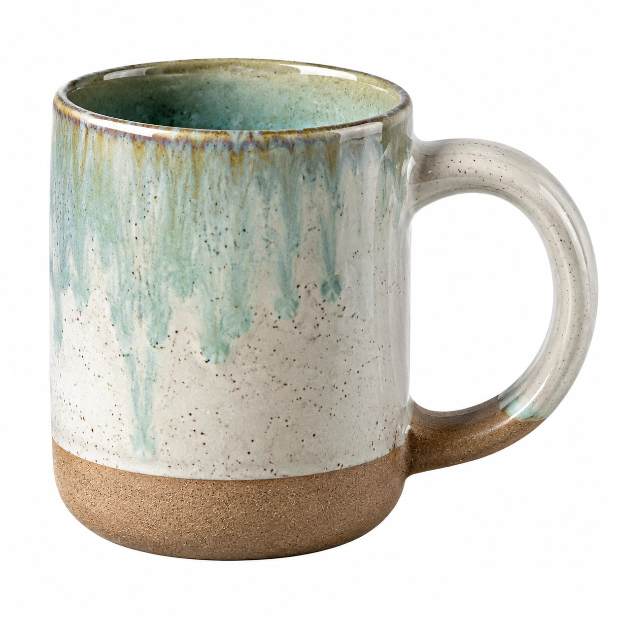 Taza de cerámica esmaltada verde y beige 350ml