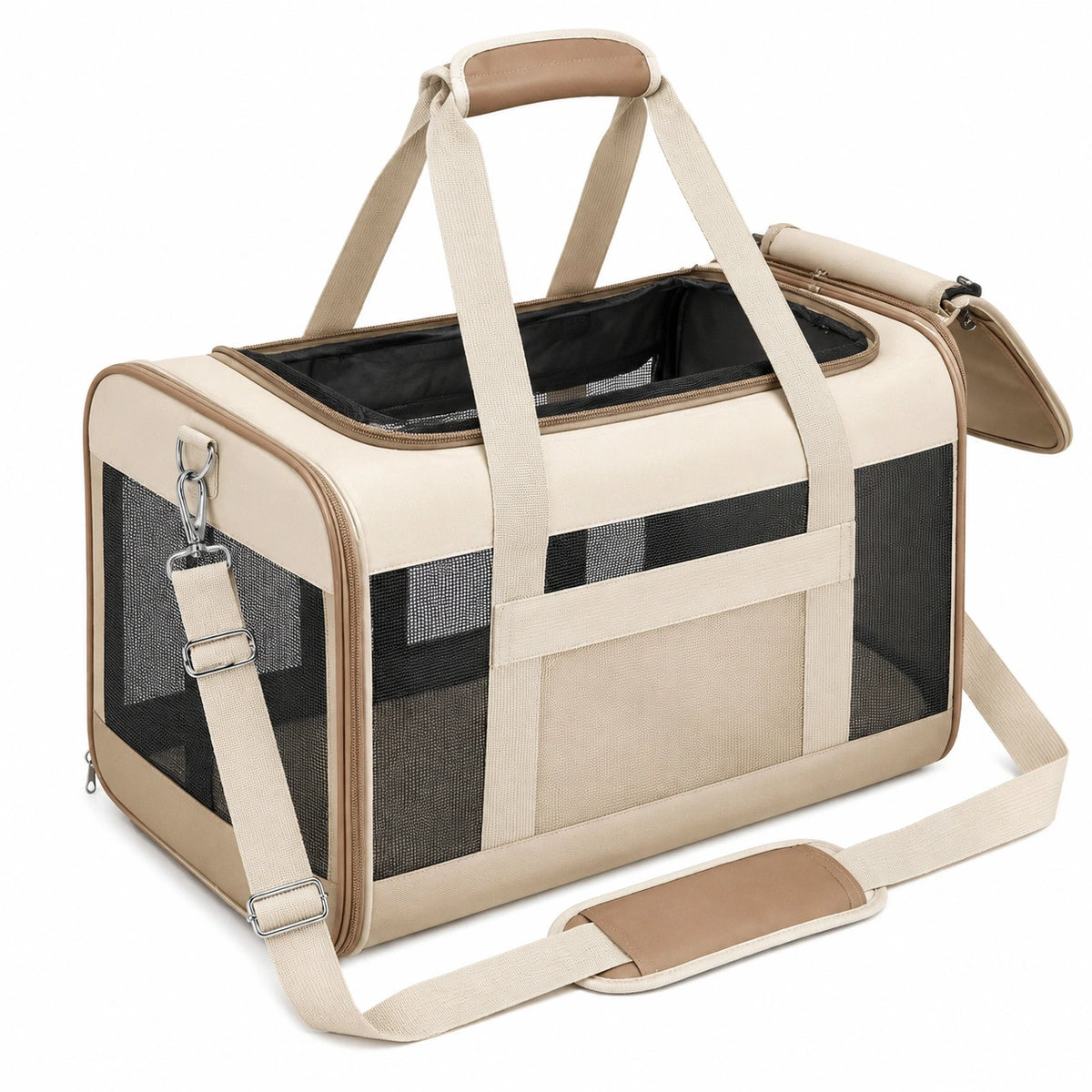 Transportín para Mascotas Beige con Ventilación y Correa Ajustable