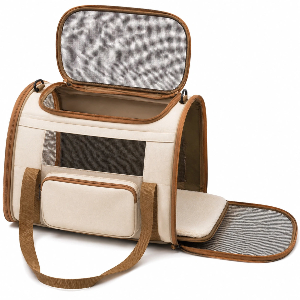 Transportín Beige para Mascotas con Ventilación y Cojín Extraíble