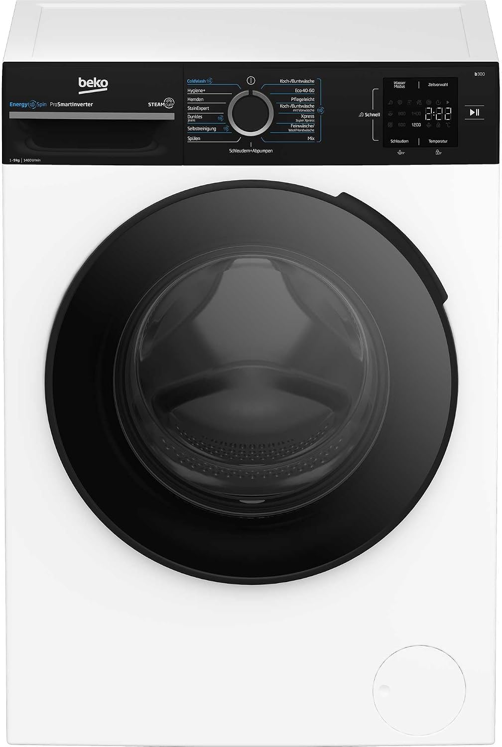 Beko Waschmaschine, 9 kg, Weiss, BM3WFU3941R Waschvollautomat, EnergySpin, Schleuderwahl 1400 U/min, SteamCure Dampffunktion