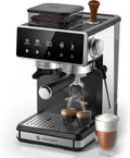 AMZCHEF Kaffeemaschine, 20 Bar, Schwarz/Silber, Siebträgermaschine mit Mahlwerk, Espressomaschine für Zuhause mit Milchaufschäumer