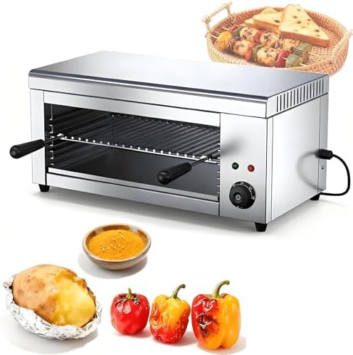 Gewerblicher Elektrogrill, 2000 W, Silber, Salamandergrill mit Leistung, thermostatgesteuerter mit Verstellbarer Höhe