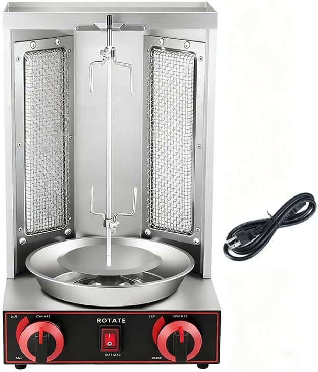 RUODATONLY Bräter & Grills, 10 kg, Edelstahl, Silber, Edelstahl Gas Kebab Machine Dönergrill, Vertikalgrill, 360° Rotation Rotissiere Hähnchengrill