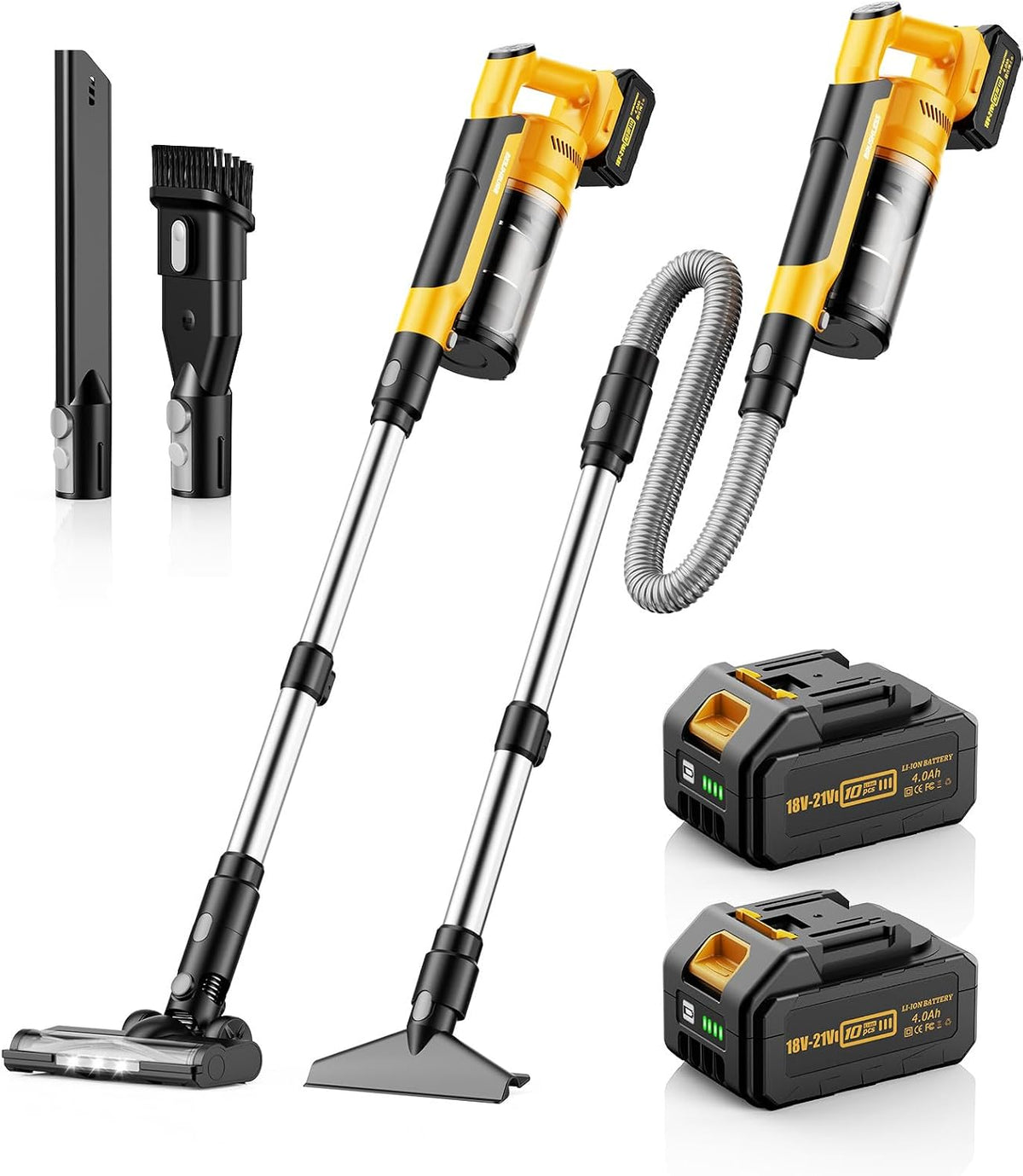 qimedo Stabstaubsauger, 700 W, Schwarz, Akku Staubsauger, 8000mAh, 60KPa/ Saugkraft mit 2 Akkus