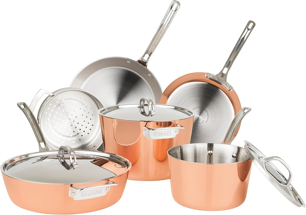 Viking Kochfeld, Schwarz, Culinary Contemporary 4-lagiges, kupferverkleidetes Kochgeschirr-Set mit Metalldeckeln