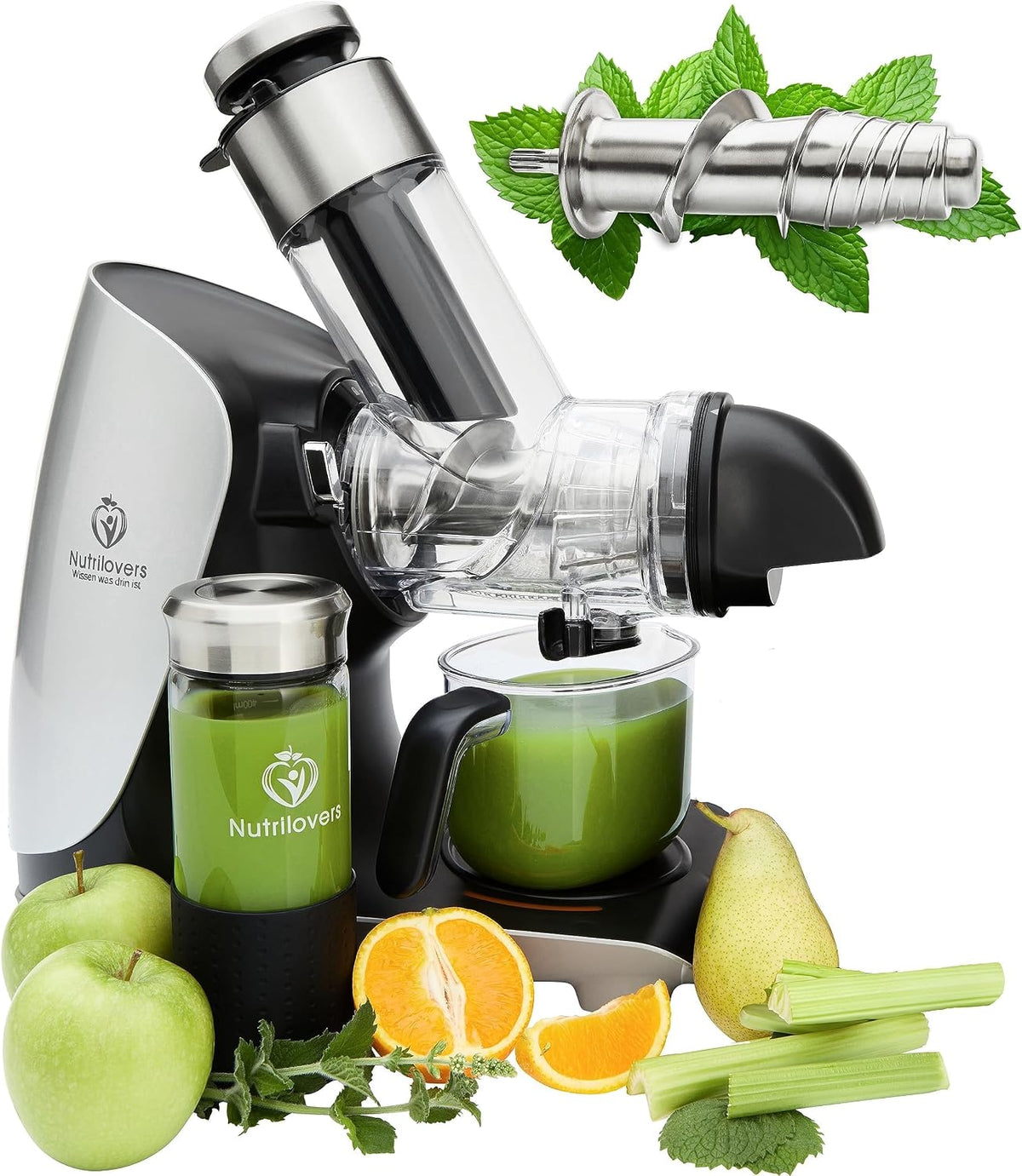 Nutrilovers Geschirrspüler, Grün/Silber, Slow Juicer GREEN-PRESS EDELSTAHL Schnecke DEUTSCHE MARKE