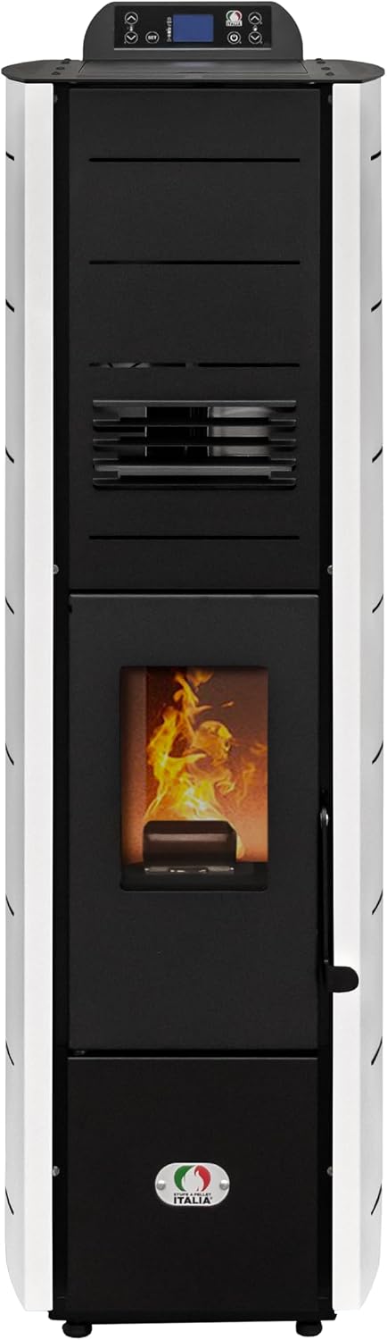 STUFE A PELLET ITALIA Pelletheizungen, 8 kW, 70 m, Schwarz, Colonna New WiFi Slim - Pelletofen mit Belüftung, 93% Effizienz