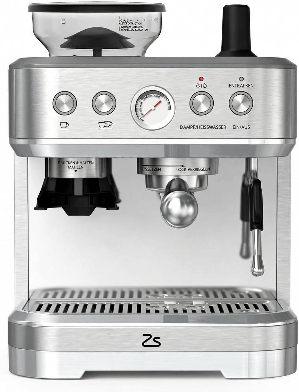 RBFGYIOP Kaffeemaschine, 15 Bar, Schwarz/Silber, Espressomaschine mit integrierter Kaffeemühle