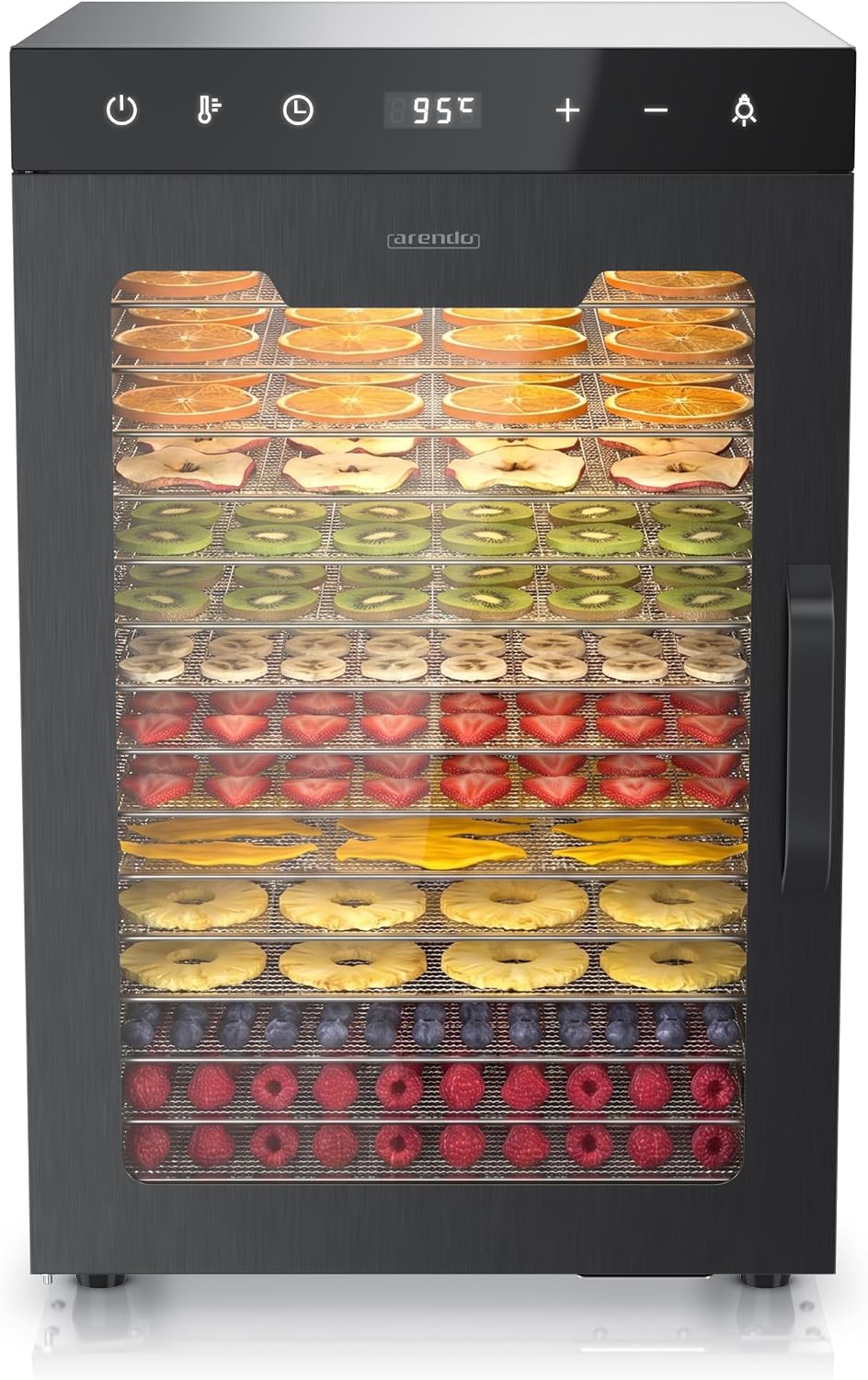 Arendo Dörrautomaten, 13400 cm, Silber, Dörrautomat Edelstahl mit 16 Edelstahlgitter - 1000 Watt