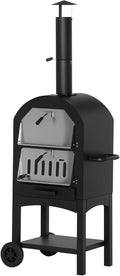 Outsunny Pizzaofen, 63x54x161 cm, Schwarz/Silber, 2-In-1 Outdoor mit Rollen Schwarz+Silber