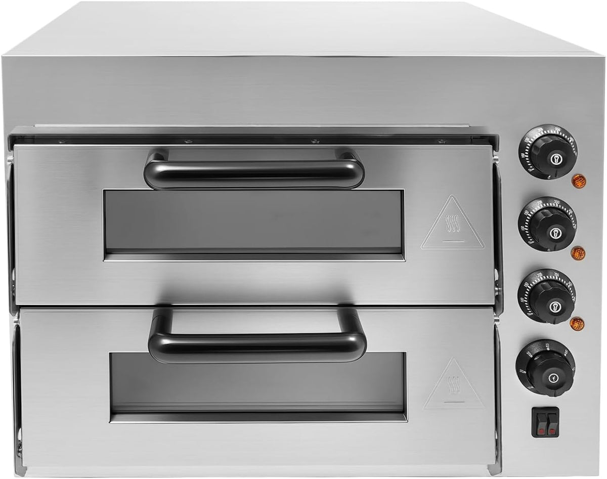 HOMEONENIC Pizzaofen, 57x47.5x44 cm, 3000 W, 201 Edelstahl, Gummi, Kunststoff, Glas,Cordierit, Schwarz/Silber