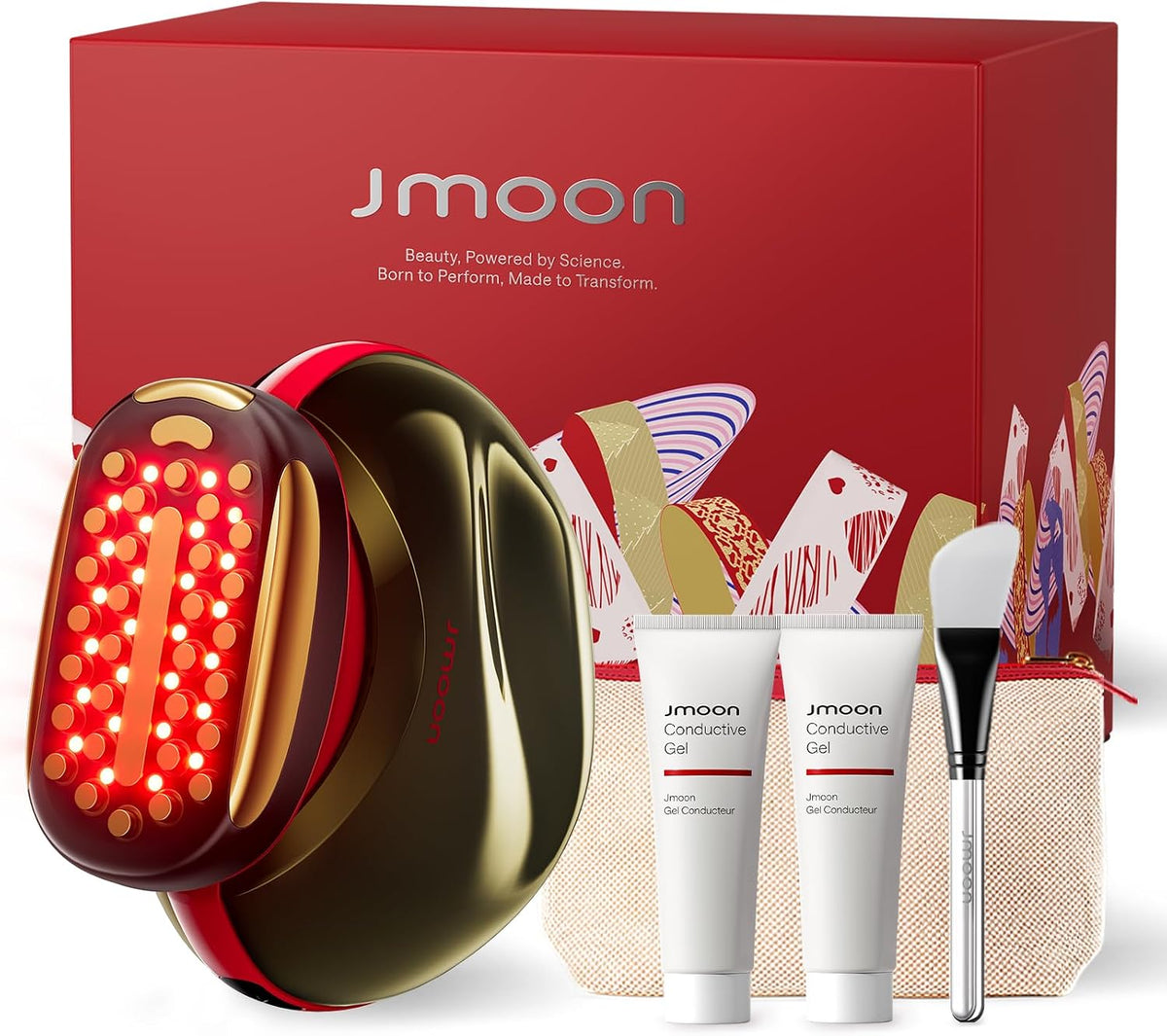 JMOON Geräte zur Faltenreduzierung & Anti-Aging-Geräte, Rot, Face Lift Geschenkkollektion, Mikrostrom Gesichtsgerät