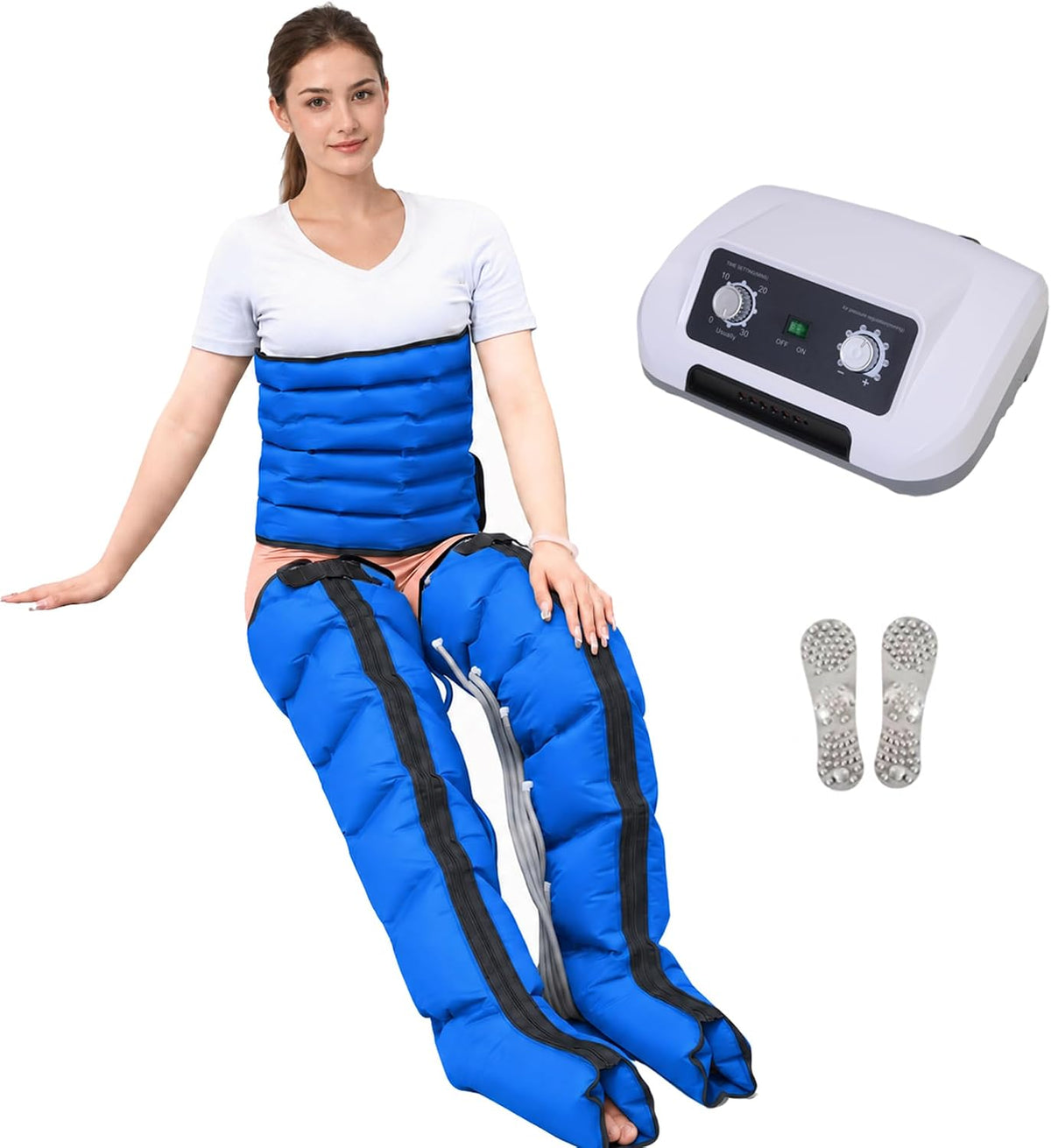 Lymphdrainage Fussmassagegeräte, Blau, Gerät Beine für Zuhause, 6-Kammer 2Beine+Bauch M, Professionelle Beinmassagegerät