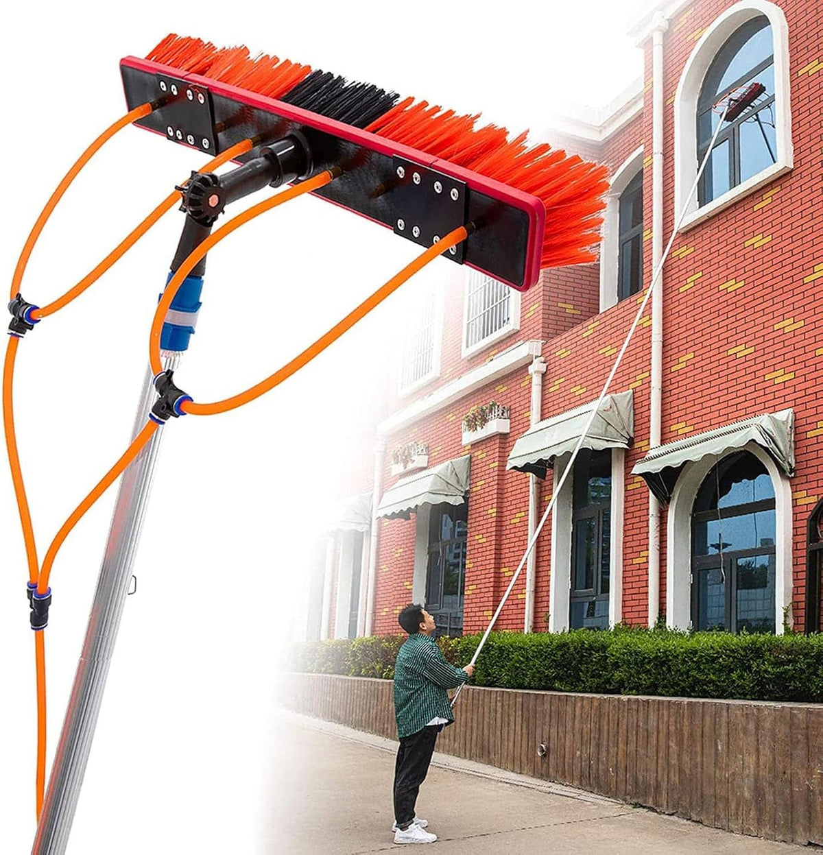 Ausziehbare Teleskopstäbe, Schwarz, Fensterreinigungsstange mit Wasserzufuhr, Solarpanel-Reinigungsgerät für hohe Fenster