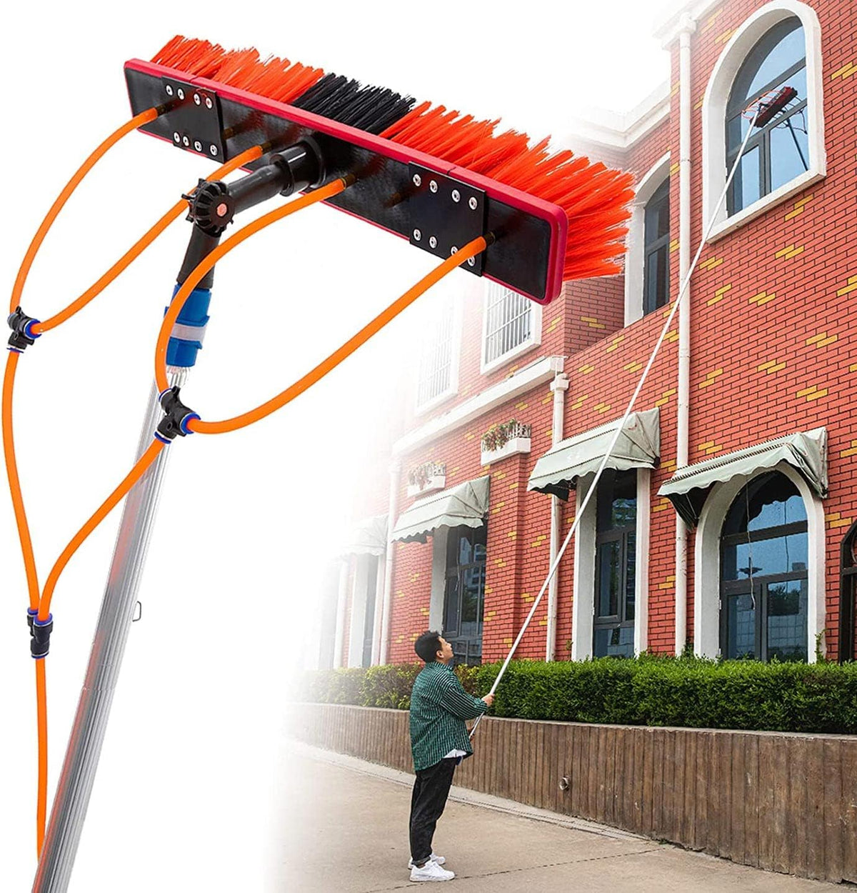 Teleskop Reinigungssets, Schwarz, Fensterreinigungsset, Solarpanel-Reinigungsgeräte mit Wasserbürste und Stange