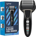 VTT Folienrasierer, Schwarz, Professioneller 6-Klingen-Elektrorasierer für Männer, Hochgeschwindigkeits- mit Pop-Up-Trimmer