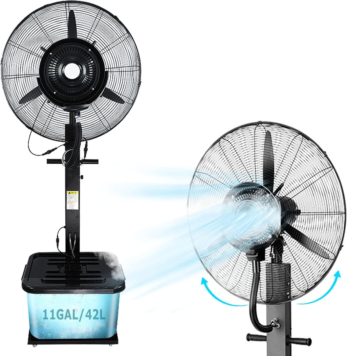 QUSYZD Standventilatoren, 55 cm, Weiss, 90° oszillierender Standventilator mit Nebelfunktion, Industrie-Ventilator mit 3 Geschwindigkeitsstufen