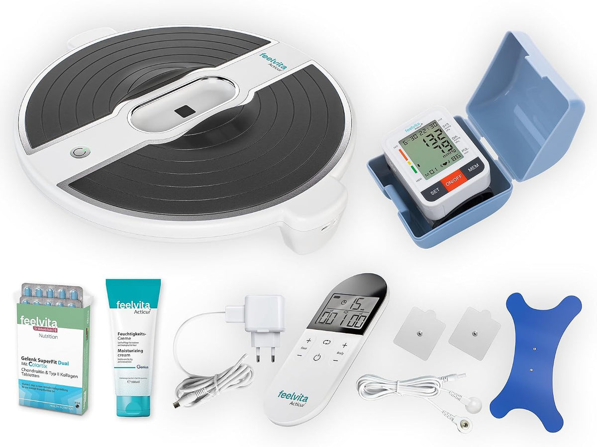 Genius Elektrostimulatoren, Grau, Feelvita Acticur Aktiv-Pro-Set 14-tlg. Durchblutungs-, EMS Gerät mit 3 TENS Elektrodenpads