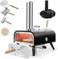 GYMAX Pizzaofen, 75 x 42 x 70 cm (L x B x H), Silber, Outdoor, tragbarer Grillofen mit Thermometer, Pizzastein & Pizzaschaufel