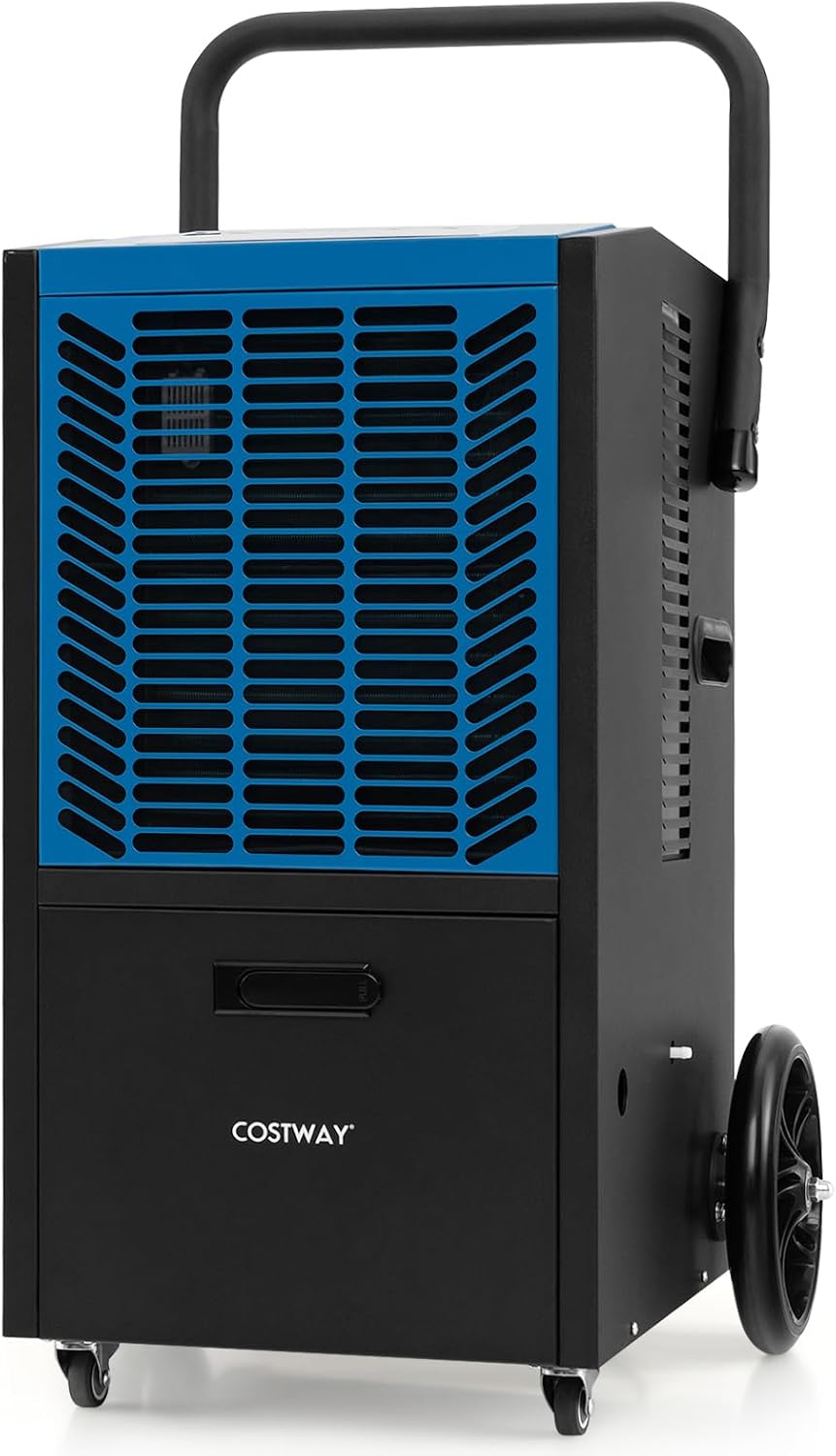 COSTWAY Luftentfeuchter, 66 L, Blau, /Tag, Bautrockner mit Pumpe & Ablaufschlauch, Industrie Trocknungsgerät mit 24H Timer & 4 Rädern