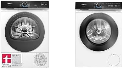 SIEMENS Wärmepumpentrockner, 9 kg, Weiss, iQ700 Set: + Waschmaschine 1400 UpM, Home Connect, Antiflecken-System