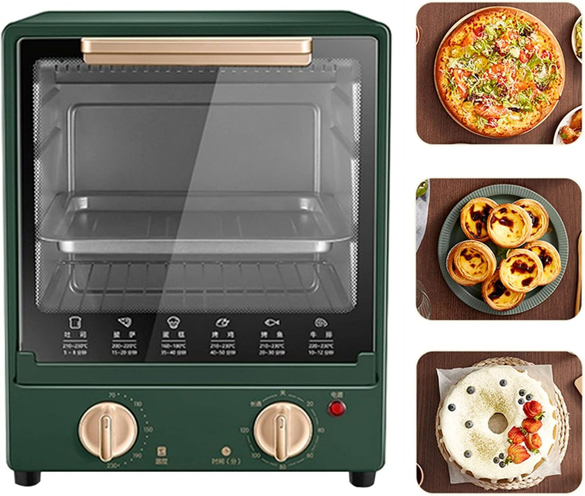 QJJML Backofen, Schwarz/Silber, Minibackofen - Elektroherd und Grill auf der Theke, 70-230℃Einstellbare Temperatur
