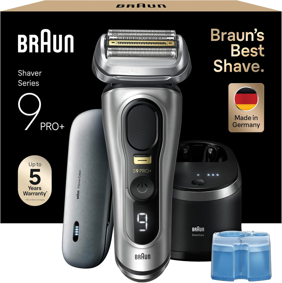 Braun Folienrasierer, Braun/Silber, Series 9 Pro+ Rasierer Herren, Elektrorasierer mit 5 Pro Rasierelementen, Langhaarschneider & Reinigungsstation