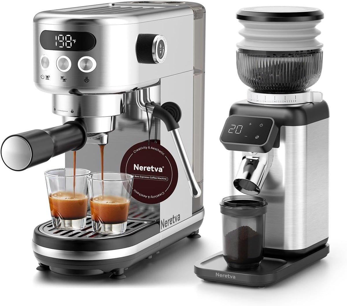 Neretva Kaffeemaschine, 20 Bar, Silber, Siebträgermaschine Klein Edelstahl Professionelle