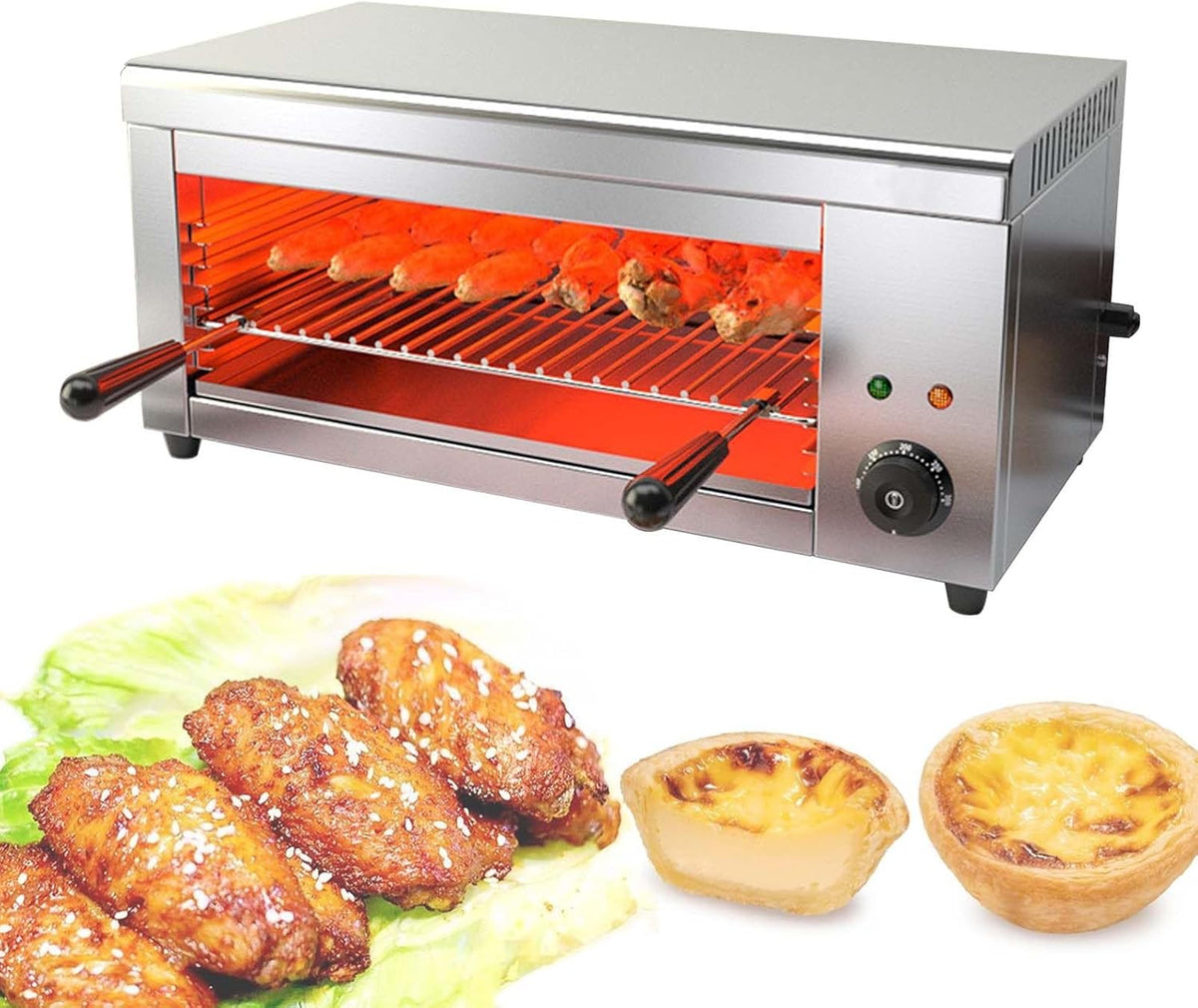QFGain Elektrische Tischgrills, 2000 W, Silber, Gewerblicher Rindfleisch-HäHnchen-Grill FüR Den Innenbereich, Salamandergrill FüR Die Arbeitsplatte