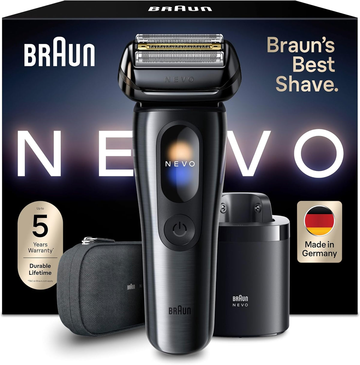 Braun Folienrasierer, Braun/Schwarz, NEVO Rasierer Herren Elektrisch, NEVO11015C, Schwarz, Elektrorasierer mit AeroTouch-Technologie für Eine Sanfte