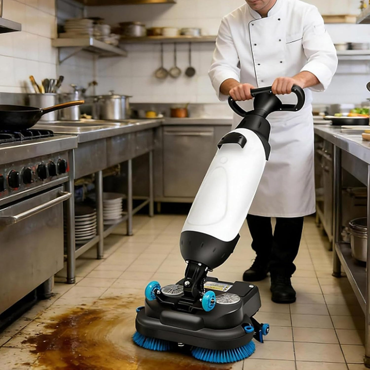 Hydravex Dunstabzugshaube, 43 cm, Weiss, Gewerbliche Scheuersaugmaschine, akkubetrieben, selbstfahrend, mit Doppelbürsten und 360°-Schwenkkopf