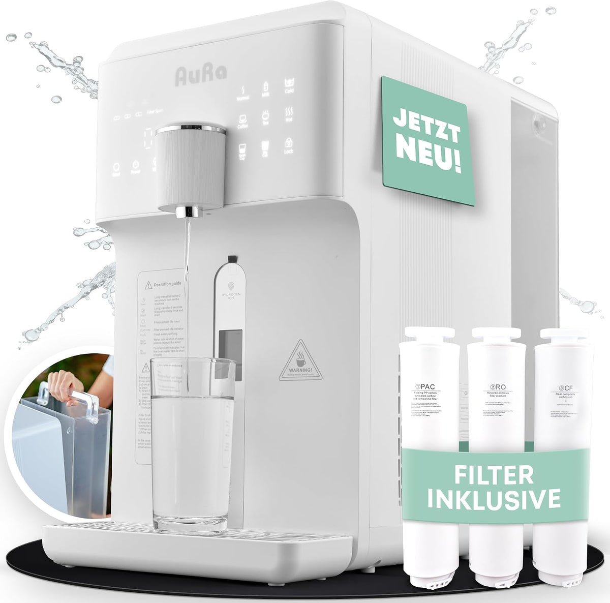 Aora Powerstation, 6 L, Schwarz, Aura Osmoseanlage Trinkwasser [ ] - Wasserfilter für reines, Heisswasserspender & Wasserstoff-Wasser Spender