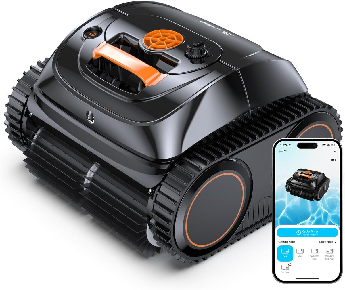 WINNY POOL CLEANER Poolroboter, Schwarz, C1 Akku Wand und Boden-Keine Kabel, Reinigt Boden & Wände, 150 min, Selbstparkend