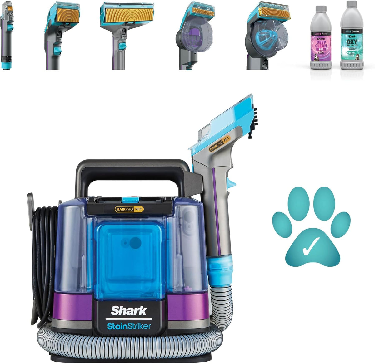 Shark Waschsauger, 450 W, Schwarz, StainStriker HairPro Haustierfleckenreiniger, starke Saugkraft, Anti-Verstopfungs-Haarentferner