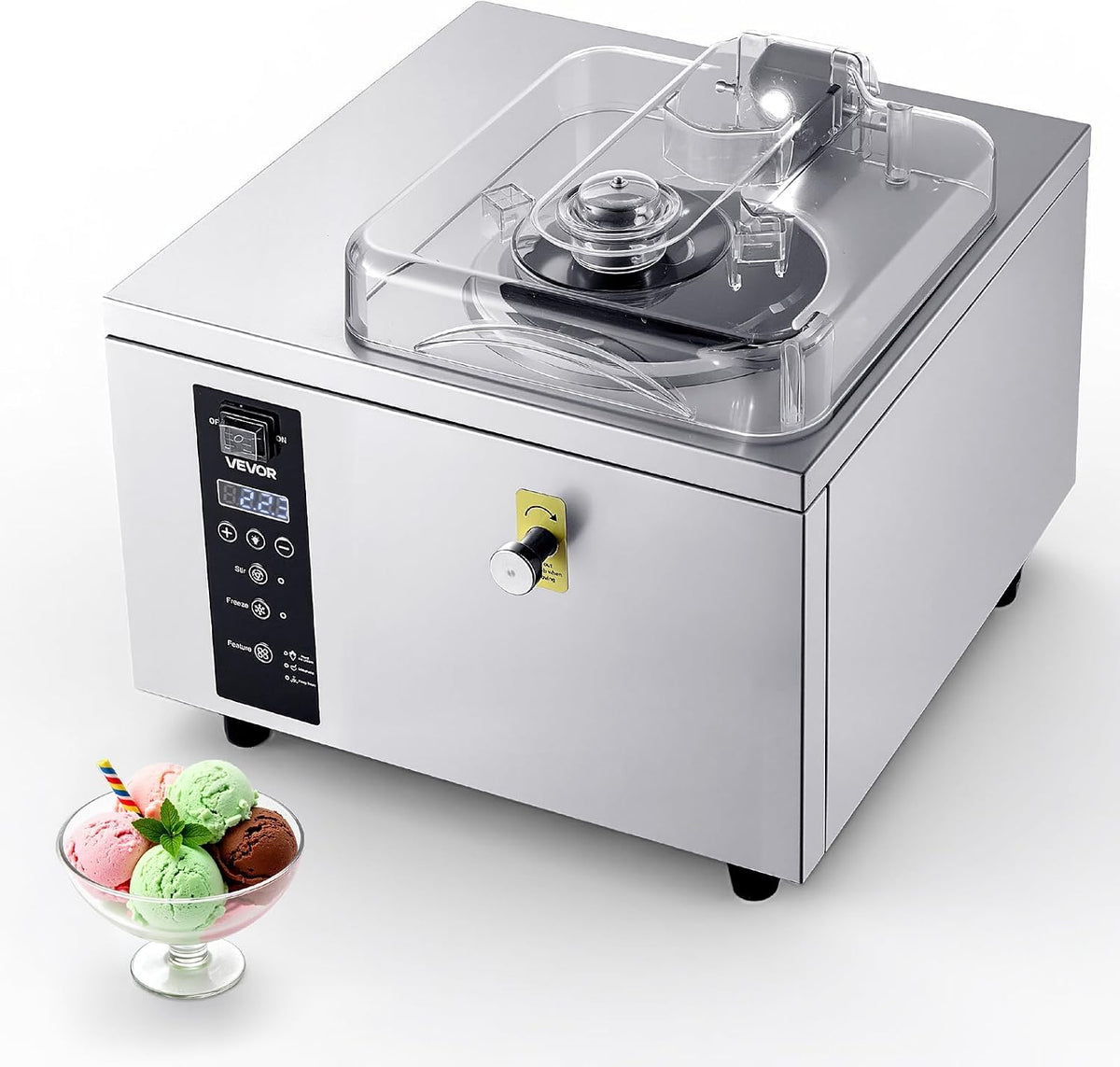 VEVOR Eismaschine, 500 W, 2,8 L, 5 L, Silber, Gewerbliche für Gelato, Eiscrememaschine mit Edelstahlzylinder (304) &