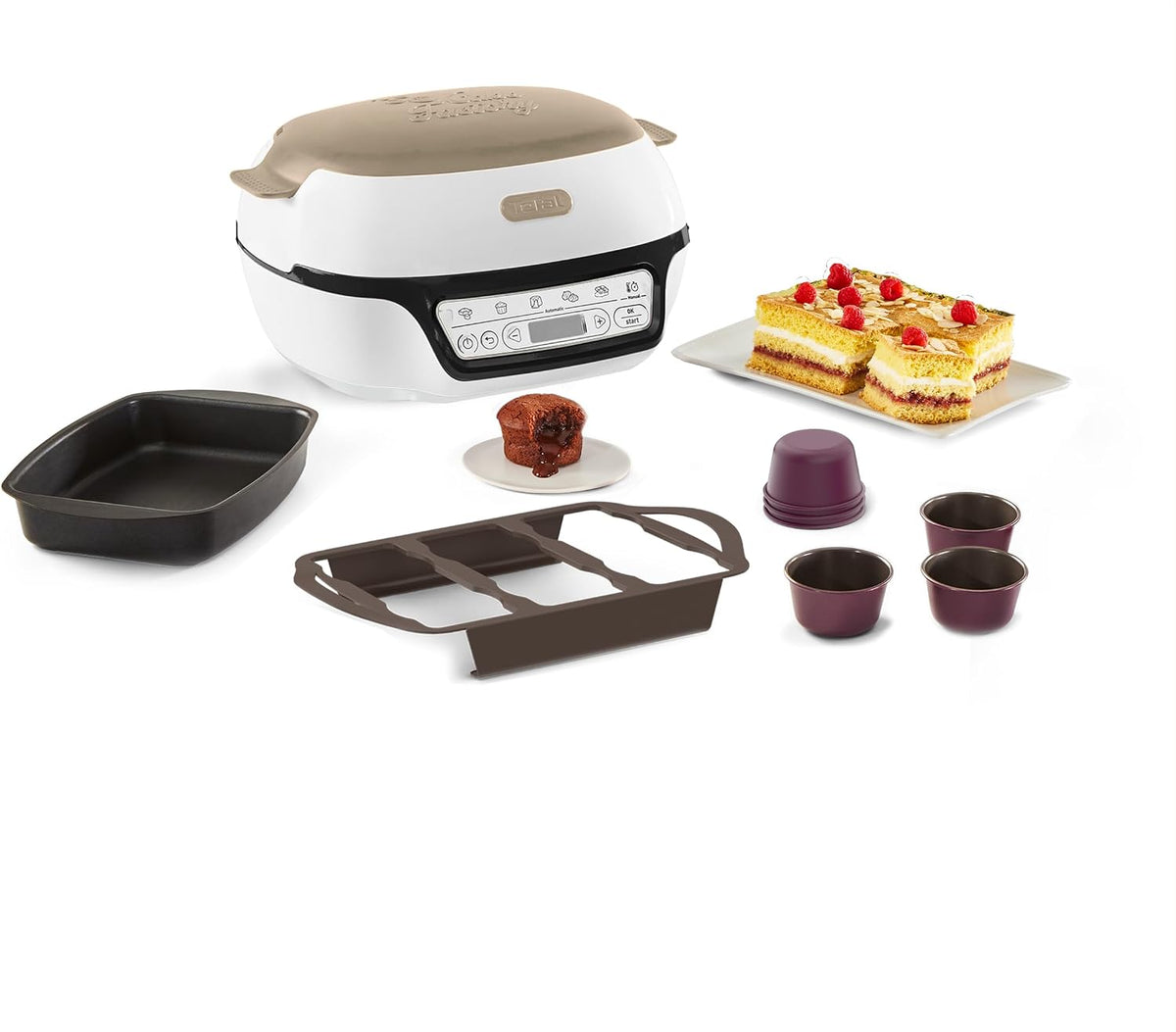 Tefal Kuchenbackautomaten, Grau, Intelligente Kuchenmaschine, 5 automatische Programme, Antihaftbeschichtete Aluminiumform