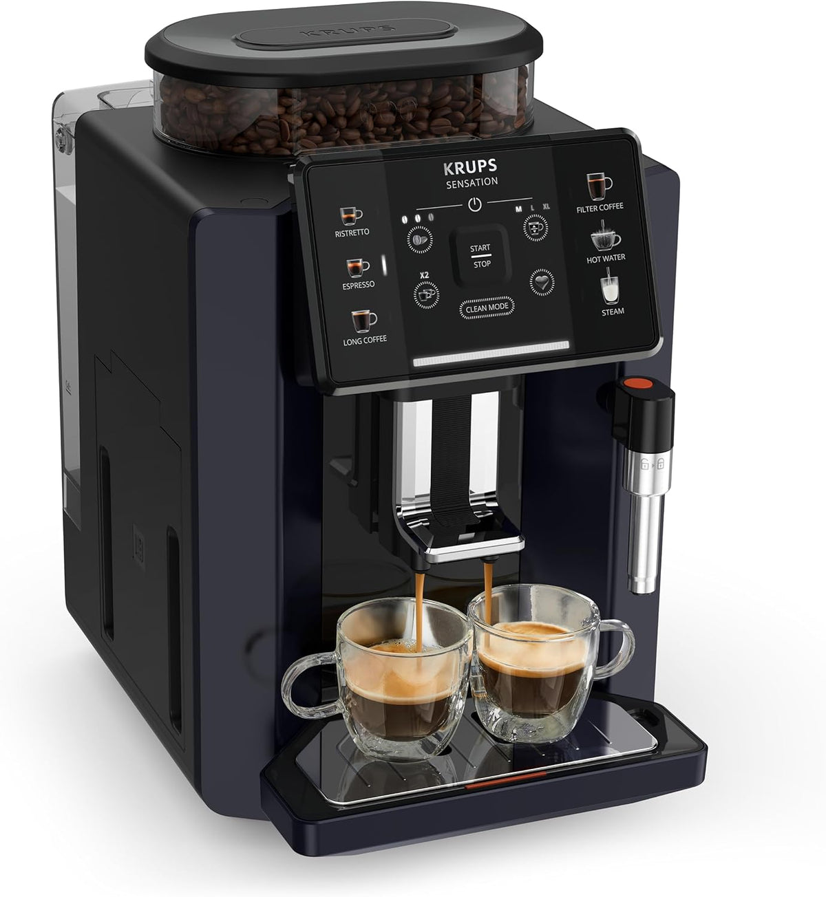 KRUPS Kaffeevollautomat, Schwarz, EA910B Sensation Nachtschwarz/, benutzerfreundlich, pflegeleicht, Beleuchtungswarnungen